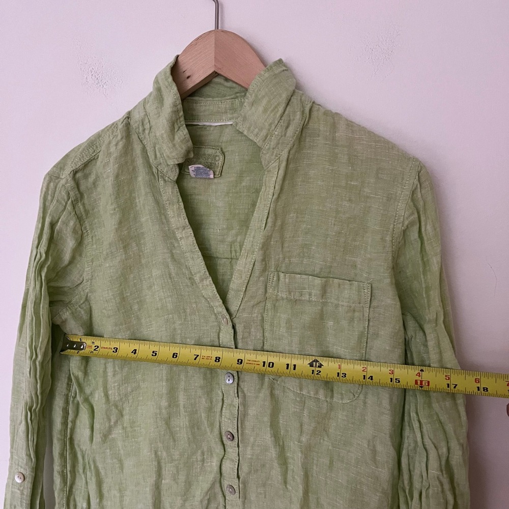 Sigrid Olsen Womens Small Lime Green 100% Linen Button Down Up Roll Sleeve Shirt - Picture 8 of 10